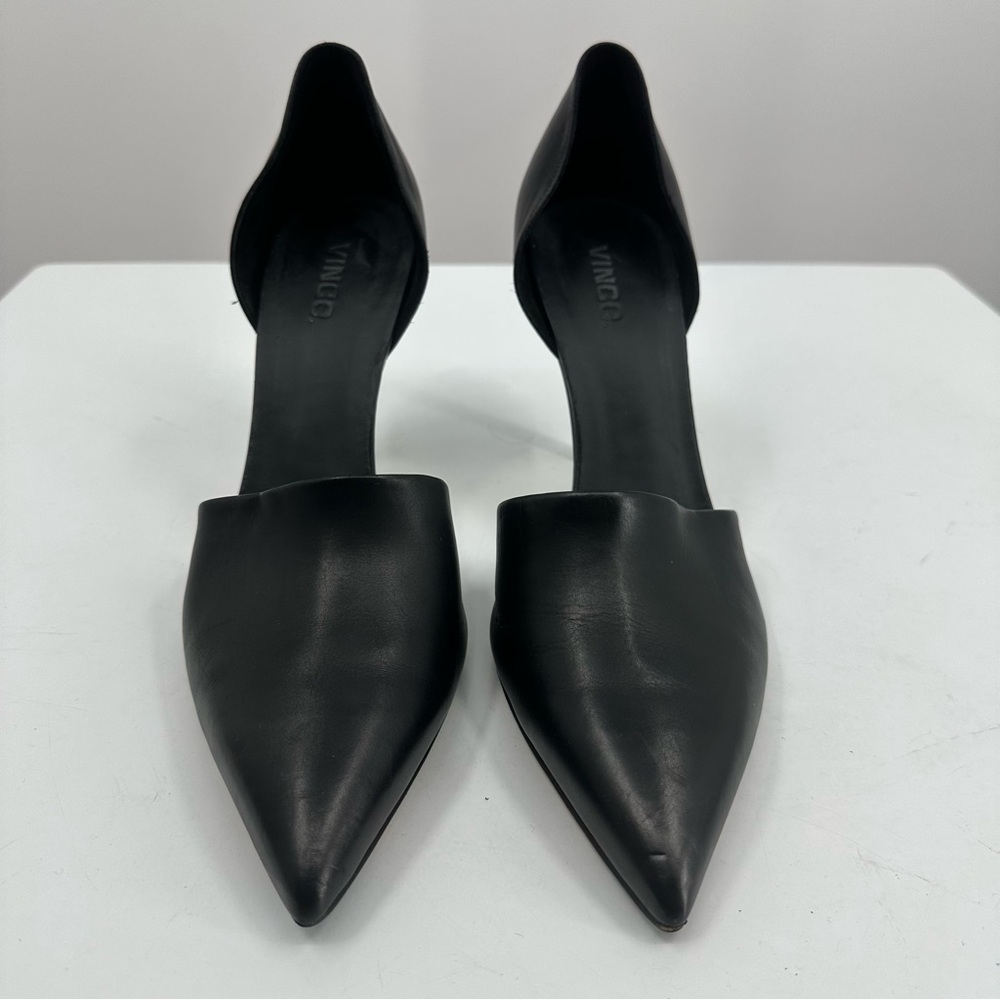 Vince Claire d'Orsay Pump Black Leather Womens 11 Pointed Toe 3.5" Heel - Picture 2 of 11